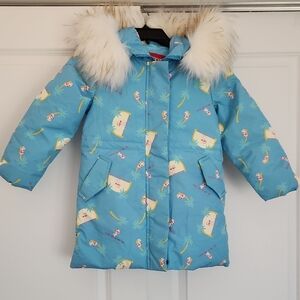 NWOT Girl Blue Winter Coat with Fun Print